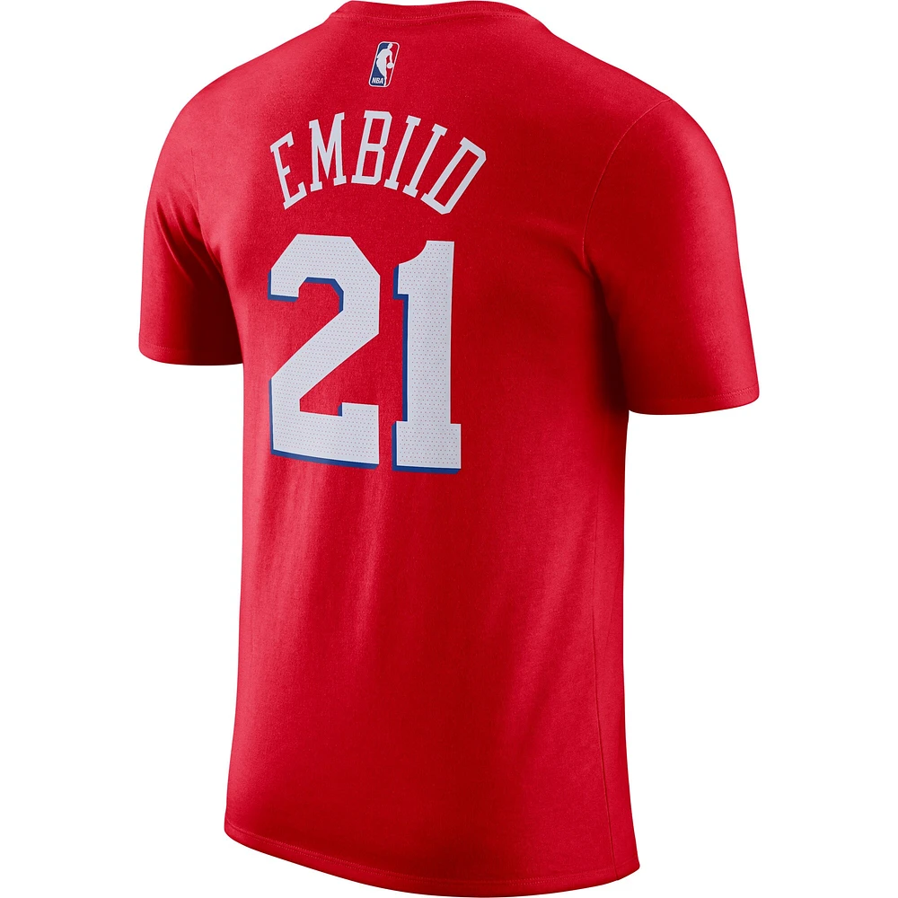 Men's Jordan Brand Joel Embiid Red Philadelphia 76ers Essential Statement Name & Number - T-Shirt