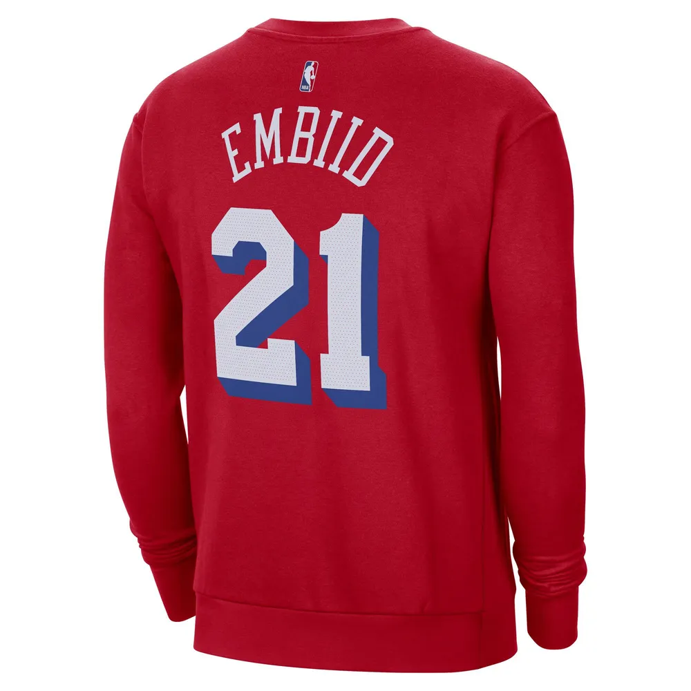 Men's Jordan Brand Joel Embiid Red Philadelphia 76ers Statement Name & Number Pullover Sweatshirt