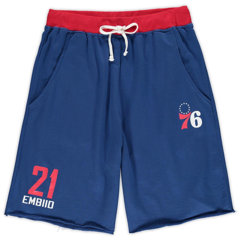 Men's Majestic Joel Embiid Royal Philadelphia 76ers Big & Tall French Terry Name Number Shorts