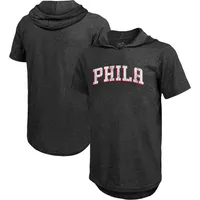 Majestic Threads T-shirt à capuche en trois mélanges noir chiné Philadelphia 76ers Wordmark pour homme