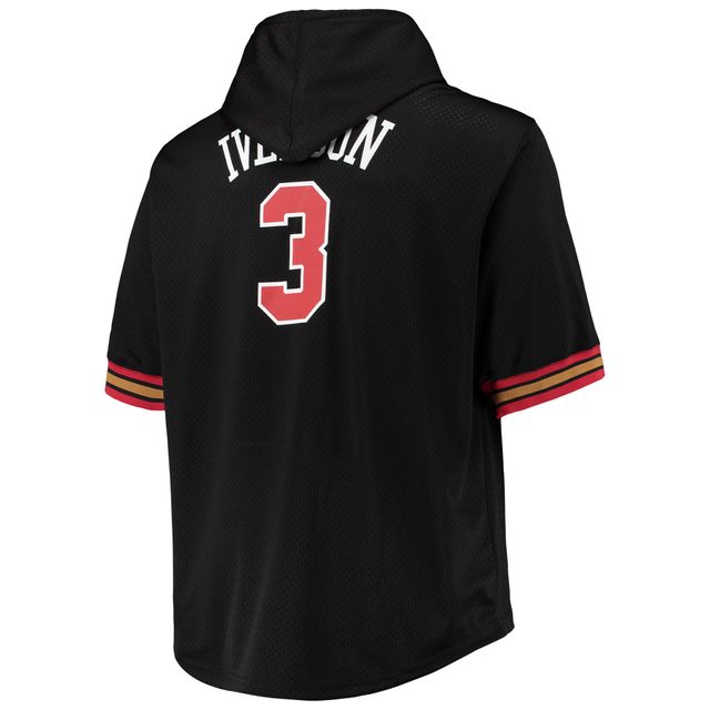 Sweat à capuche manches courtes pour hommes Mitchell & Ness Allen Iverson noir/rouge Philadelphia 76ers Big Tall Name Number