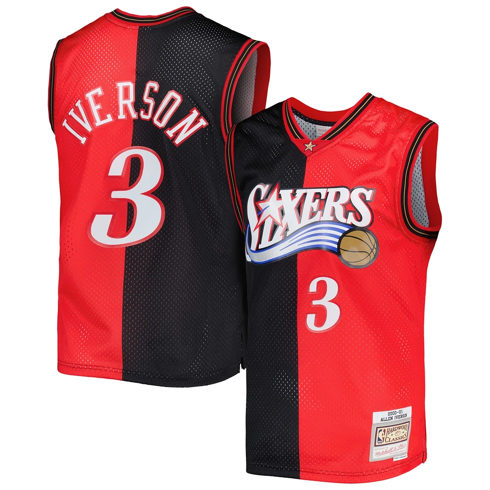 Maillot Mitchell & Ness Allen Iverson noir/rouge pour homme Philadelphia 76ers Hardwood Classics 2000/01 Split Swingman