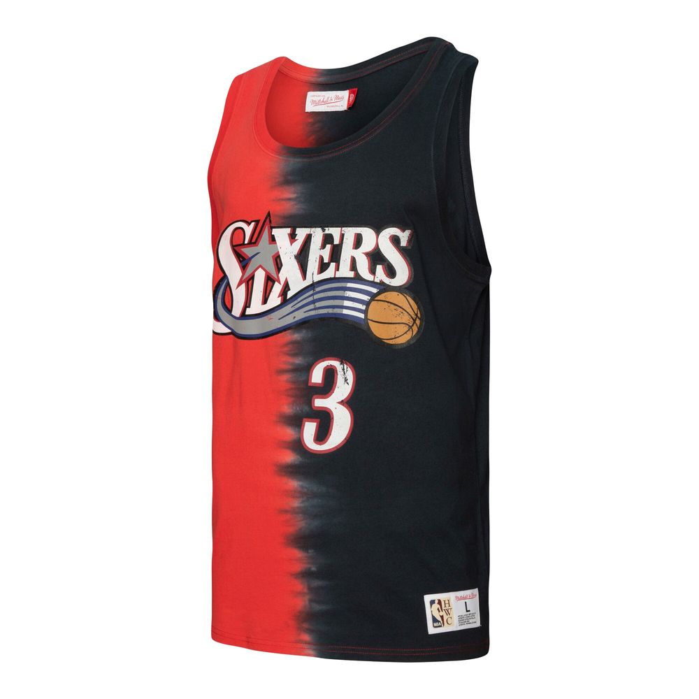 Men's Mitchell & Ness Allen Iverson Black/Red Philadelphia 76ers Hardwood Classics Tie-Dye Name Number - Tank Top