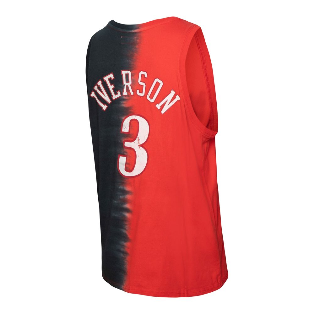 Men's Mitchell & Ness Allen Iverson Black/Red Philadelphia 76ers Hardwood Classics Tie-Dye Name Number - Tank Top