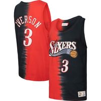 Men's Mitchell & Ness Allen Iverson Black/Red Philadelphia 76ers Hardwood Classics Tie-Dye Name Number - Tank Top