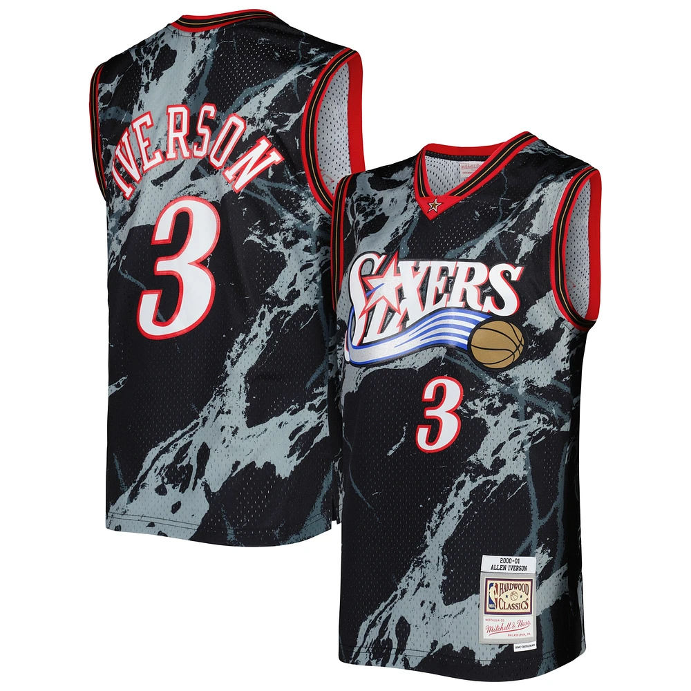 Men's Mitchell & Ness Allen Iverson Black Philadelphia 76ers 2000/01 Hardwood Classics Marble Swingman Jersey