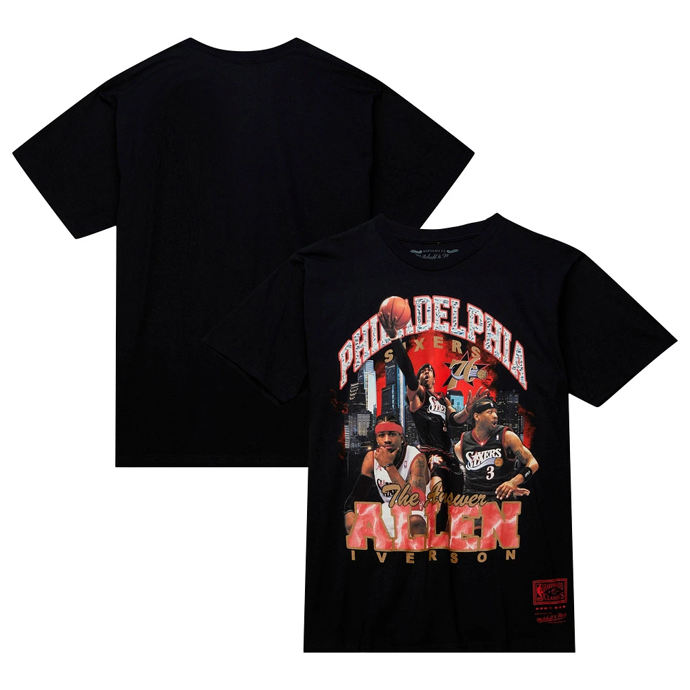 Men's Mitchell & Ness Allen Iverson Black Philadelphia 76ers Hardwood Classics Bling Concert Player T-Shirt