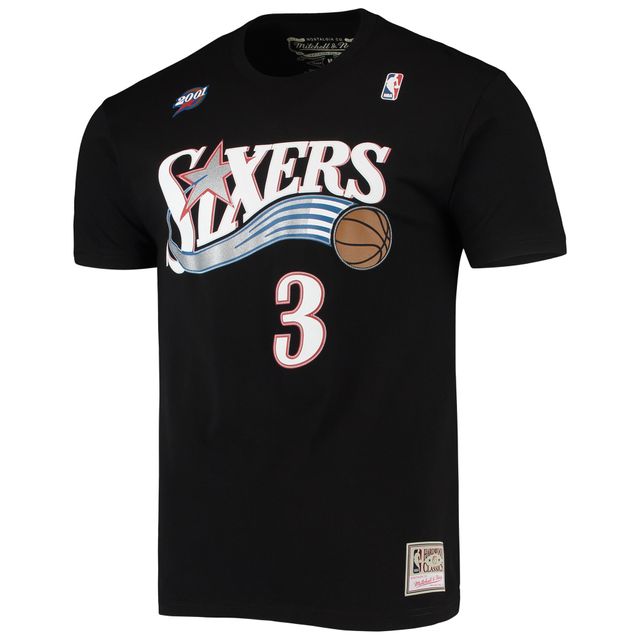 T-shirt noir avec nom et numéro de point Mitchell & Ness Allen Iverson Philadelphia 76ers Hardwood Classics pour hommes