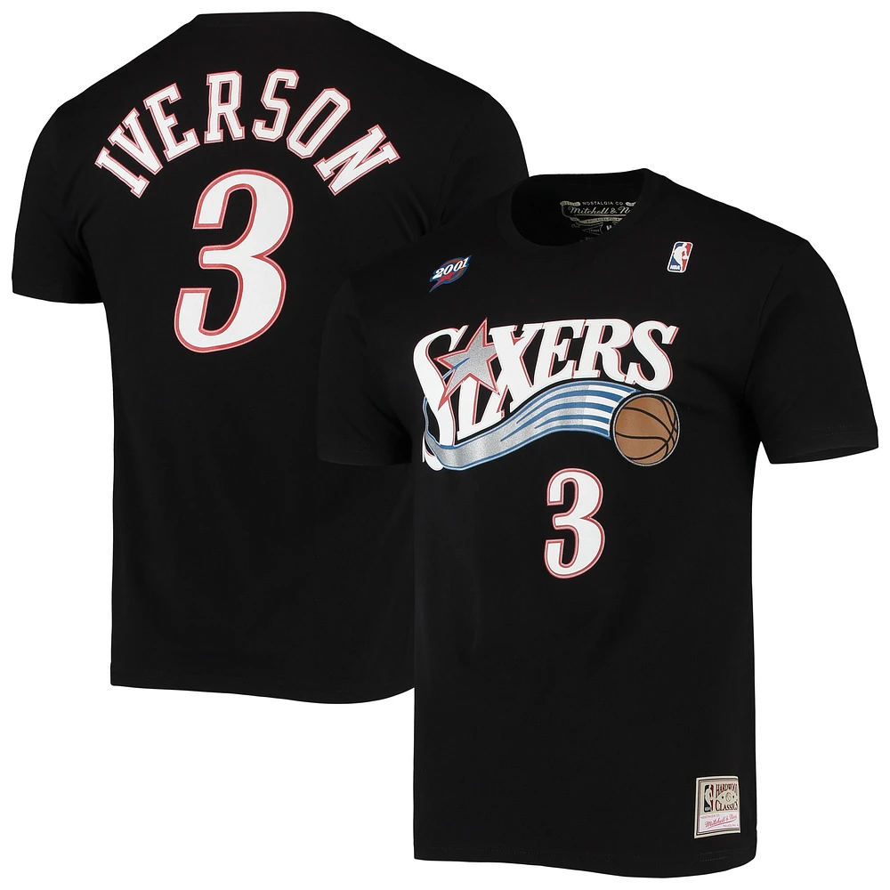 Men's Mitchell & Ness Allen Iverson Philadelphia 76ers Hardwood Classics Stitch Name Number T-Shirt