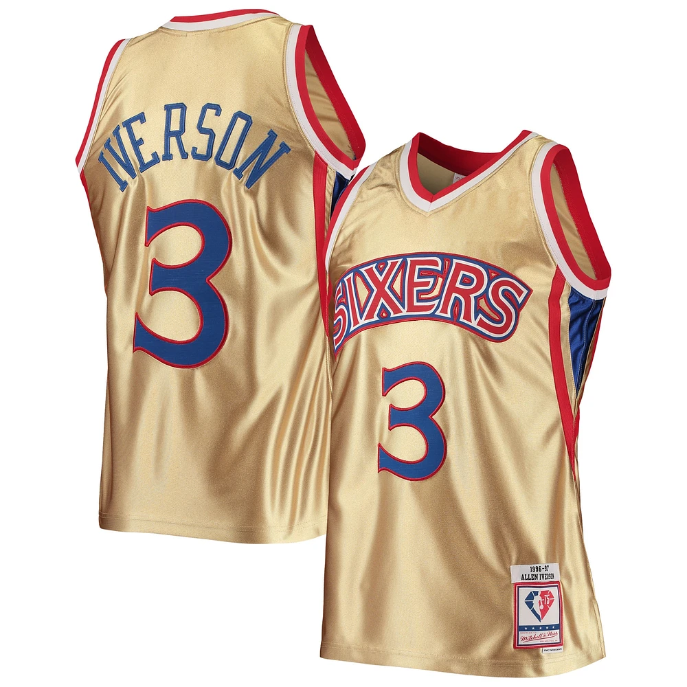 Men's Mitchell & Ness Allen Iverson Gold Philadelphia 76ers 75th Anniversary 1996/97 Hardwood Classics Swingman Jersey