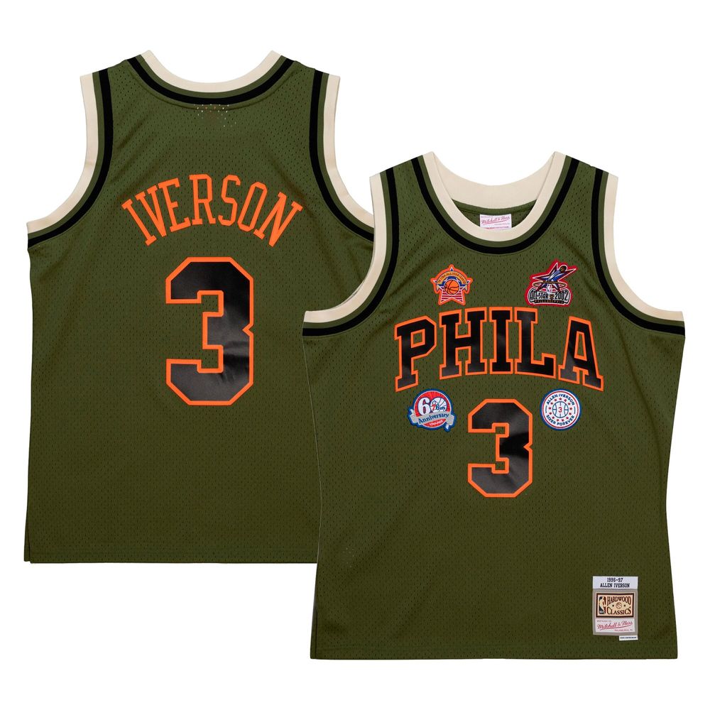 Men's Mitchell & Ness Allen Iverson Olive Philadelphia 76ers 1996/97 Swingman - Jersey Flight Edition