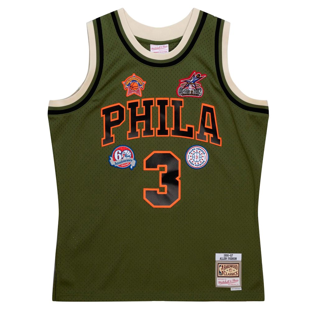 Men's Mitchell & Ness Allen Iverson Olive Philadelphia 76ers 1996/97 Swingman - Jersey Flight Edition