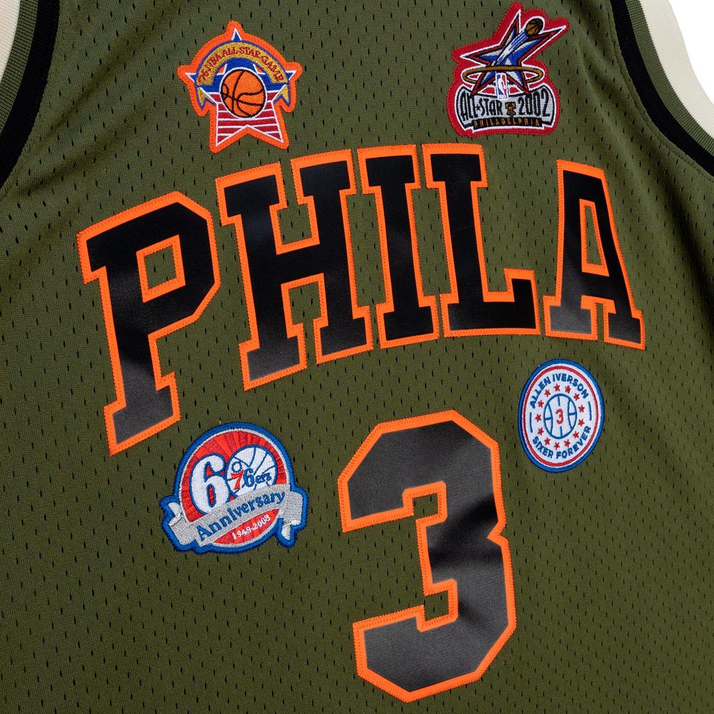 Men's Mitchell & Ness Allen Iverson Olive Philadelphia 76ers 1996/97 Swingman - Jersey Flight Edition