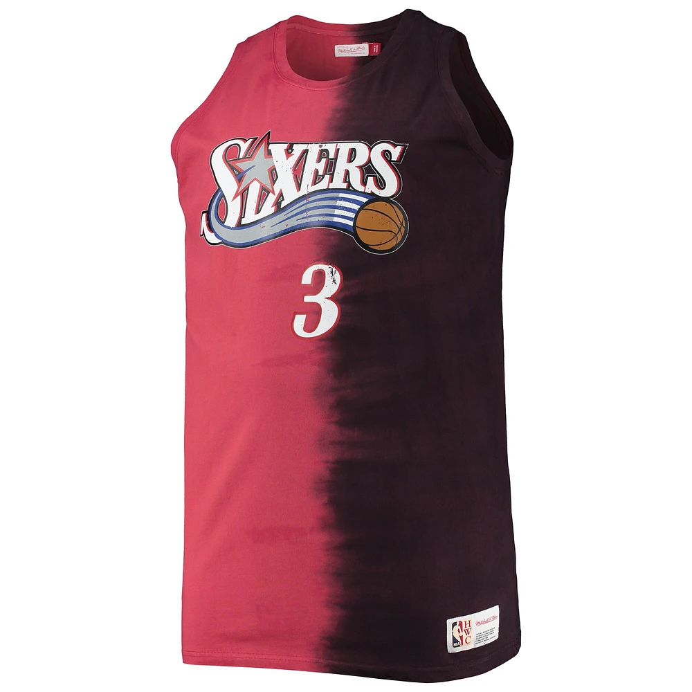 Men's Mitchell & Ness Allen Iverson Red/Black Philadelphia 76ers Big Tall Profile Tie-Dye Player Tank Top