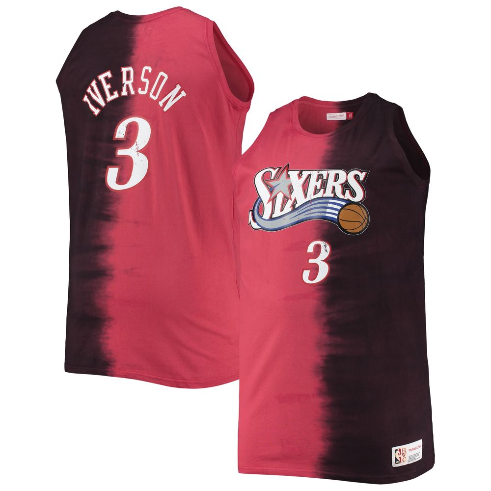 Men's Mitchell & Ness Allen Iverson Red/Black Philadelphia 76ers Big Tall Profile Tie-Dye Player Tank Top