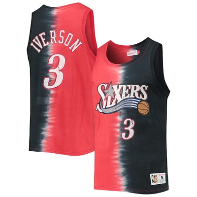 Men's Mitchell & Ness Allen Iverson Red/Black Philadelphia 76ers Hardwood Classics Tie-Dye Name Number Tank Top