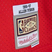 Men's Mitchell & Ness Allen Iverson Red/Royal Philadelphia 76ers 1996/97 Hardwood Classics Fadeaway Swingman Player Jersey