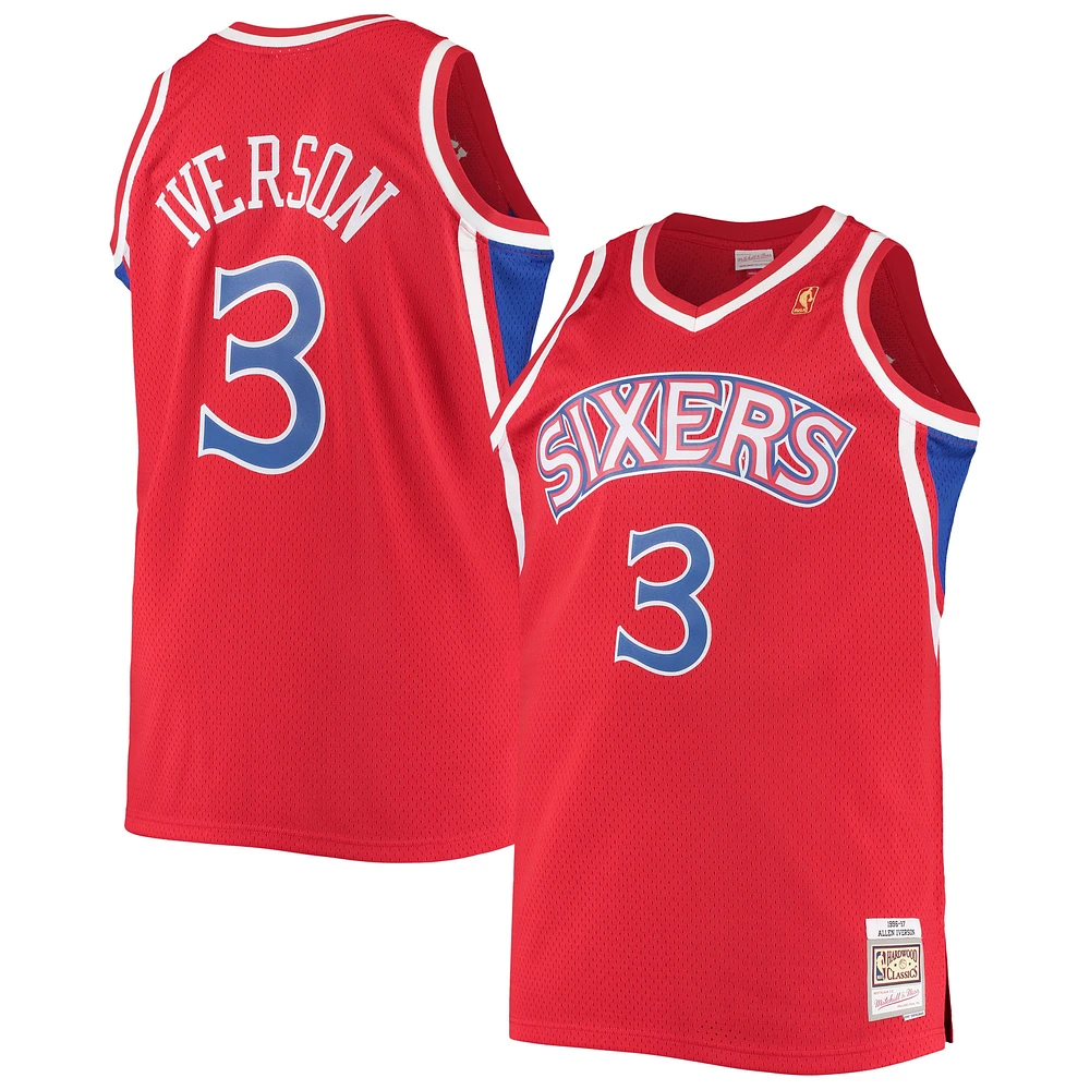 Maillot Swingman Mitchell & Ness Allen Iverson rouge Philadelphia 76ers 1996/97 Big Tall Hardwood Classics pour hommes