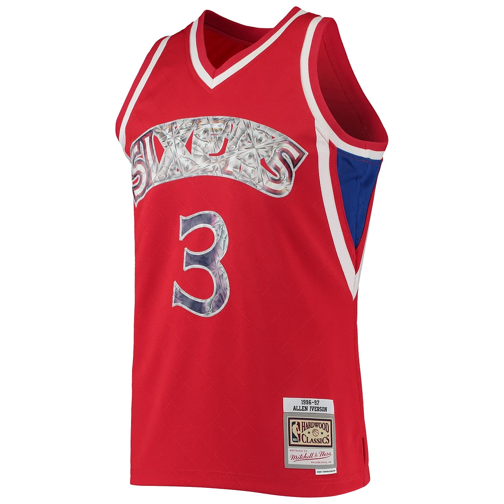 Men's Mitchell & Ness Allen Iverson Red Philadelphia 76ers 1996/97 Hardwood Classics NBA 75th Anniversary Diamond Swingman Jersey