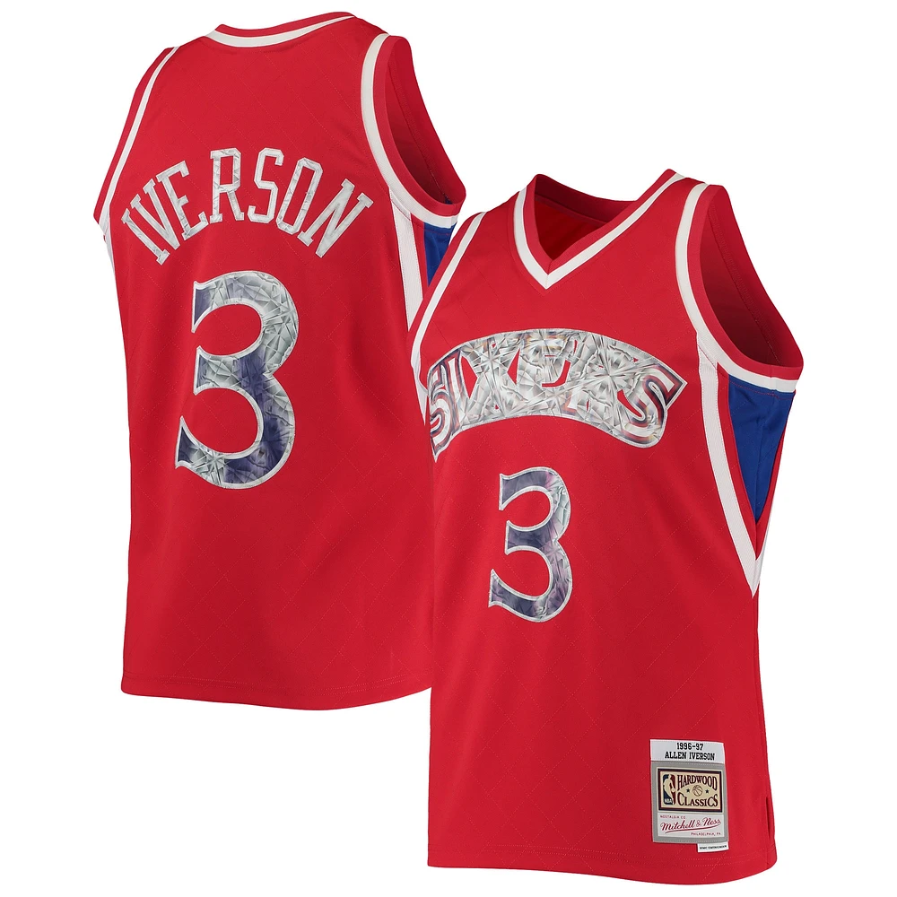 Maillot Swingman Diamond Mitchell & Ness Allen Iverson pour homme rouge Philadelphia 76ers 1996/97 Hardwood Classics NBA 75th Anniversary