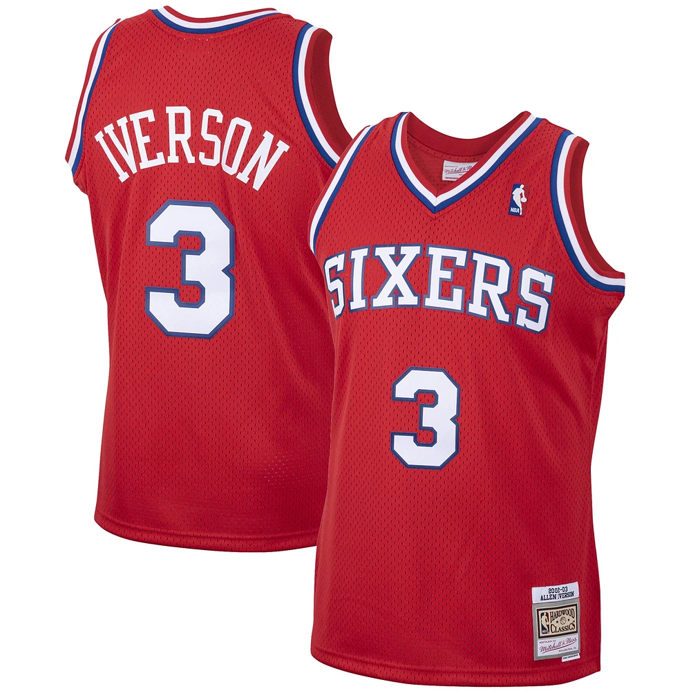Maillot Mitchell & Ness Allen Iverson rouge pour homme Philadelphia 76ers 2002/03 Hardwood Classics Swingman