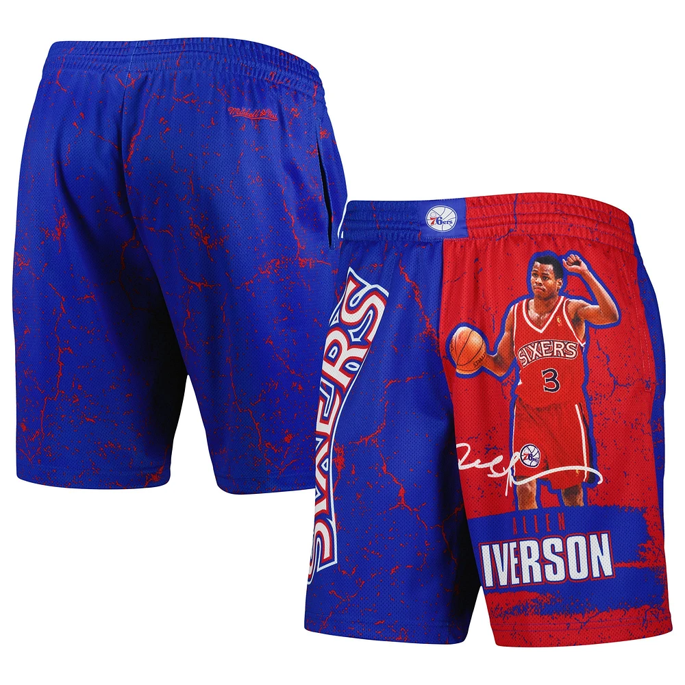 Men's Mitchell & Ness Allen Iverson Royal Philadelphia 76ers Hardwood Classics Player Burst Shorts