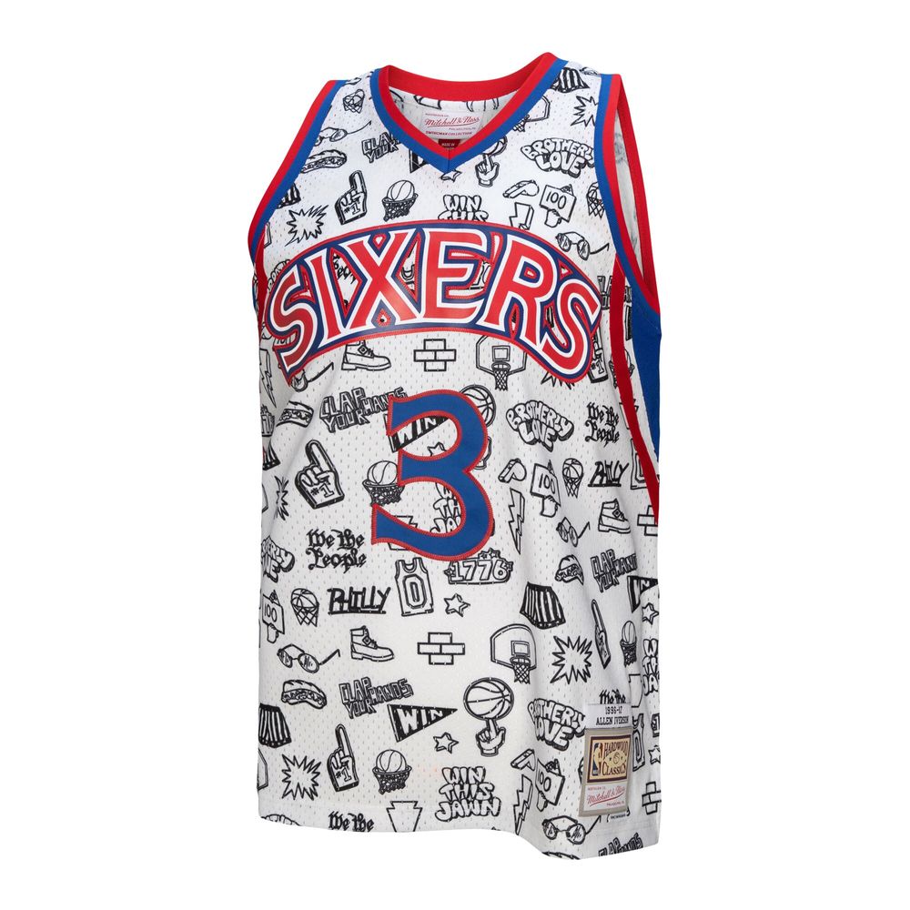 Men's Mitchell & Ness Allen Iverson White Philadelphia 76ers Hardwood Classics Swingman Jersey Size: Large