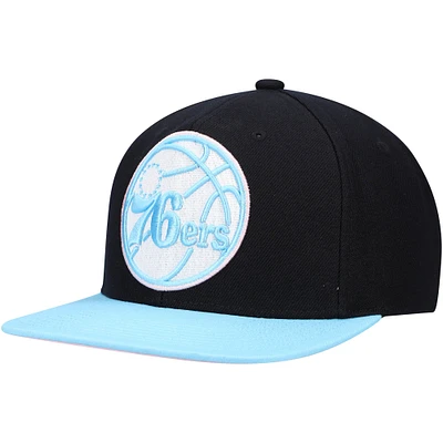 Philadelphia 76ers Mitchell & Ness Pastel Snapback Hat - Black/Light Blue