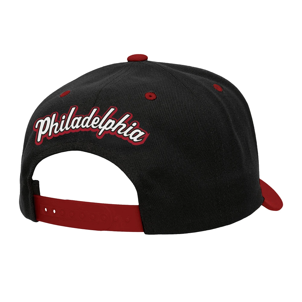Men's Mitchell & Ness Black/Red Philadelphia 76ers Backside Script 2-Tone Pro Crown Adjustable Hat