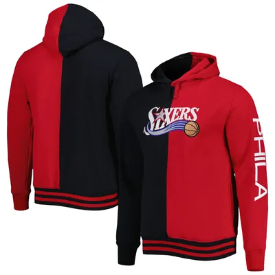 Men's Mitchell & Ness Black/Red Philadelphia 76ers Big Tall Hardwood Classics Split Pullover Hoodie