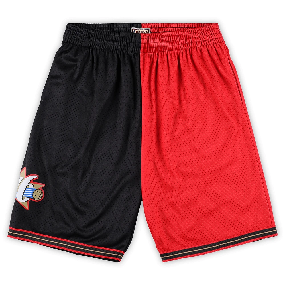 Men's Mitchell & Ness Black/Red Philadelphia 76ers Big Tall Hardwood Classics Split Swingman Shorts