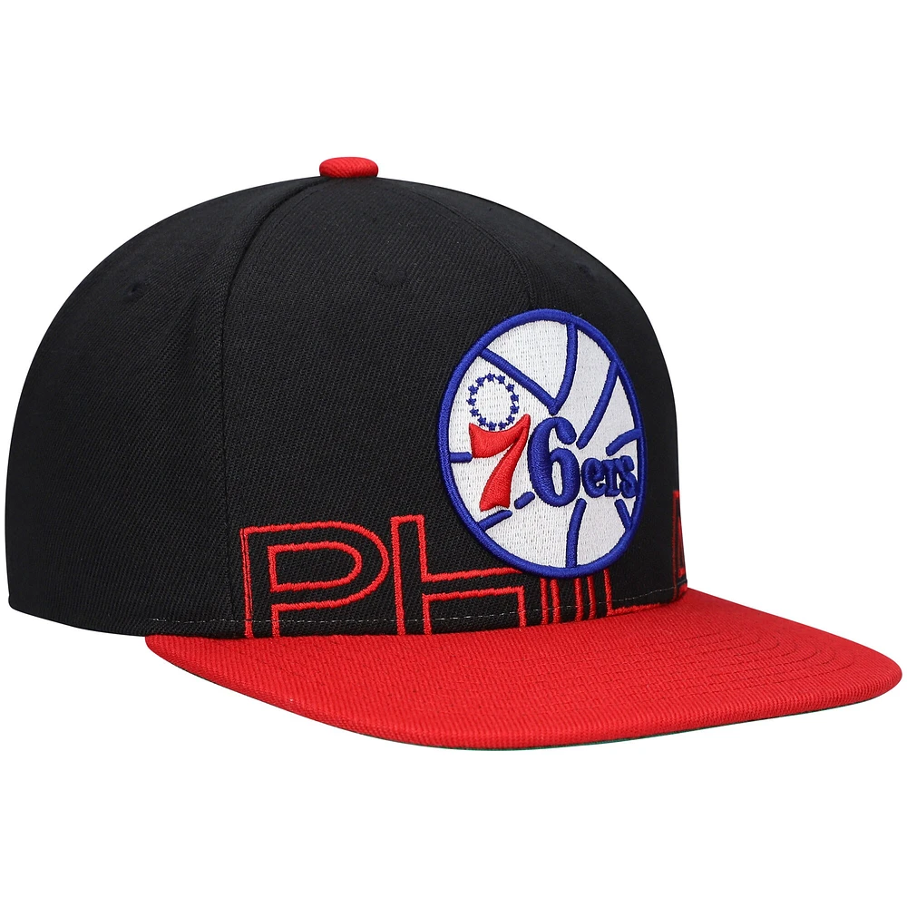 Mitchell & Ness pour homme noir/rouge Philadelphia 76ers Hardwood Classics Low Big Face Snapback Hat