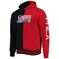 Men's Mitchell & Ness Black/Red Philadelphia 76ers Hardwood Classics Split Pullover Hoodie