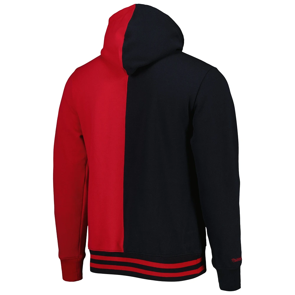 Men's Mitchell & Ness Black/Red Philadelphia 76ers Hardwood Classics Split Pullover Hoodie