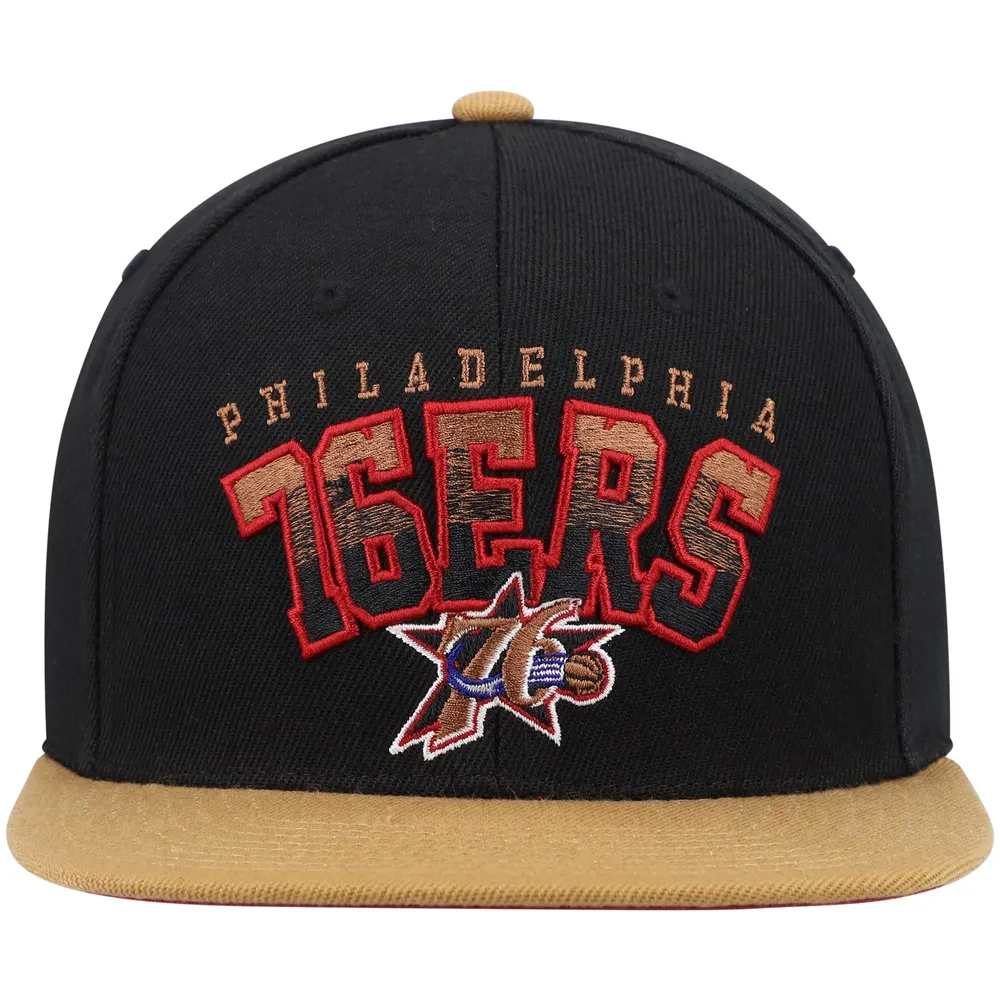 Casquette Snapback avec logo dégradé Mitchell & Ness pour hommes, noir/beige, Philadelphia 76ers Hardwood Classics