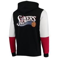 Men's Mitchell & Ness Black/White Philadelphia 76ers Hardwood Classics Fusion 2.0 Colorblock - Pullover Hoodie