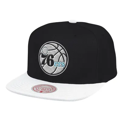 Philadelphia 76ers Mitchell & Ness Snapback Adjustable Hat - Black/White