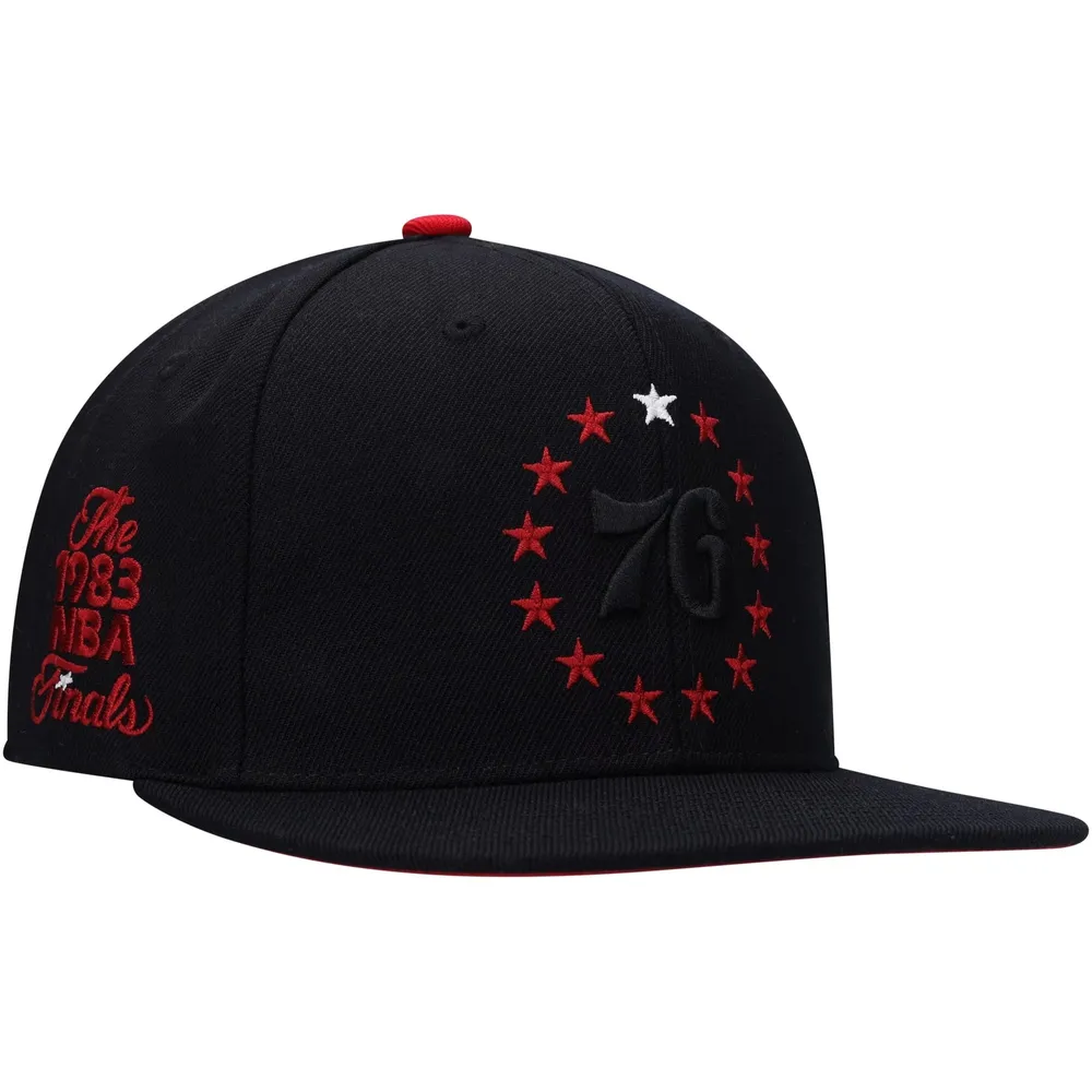 Men's Mitchell & Ness Red Philadelphia 76ers English Dropback Snapback Hat