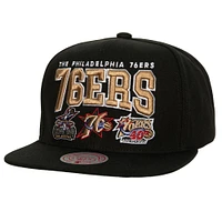 Casquette pour homme Mitchell & Ness noire Philadelphia 76ers Champ Stack Snapback