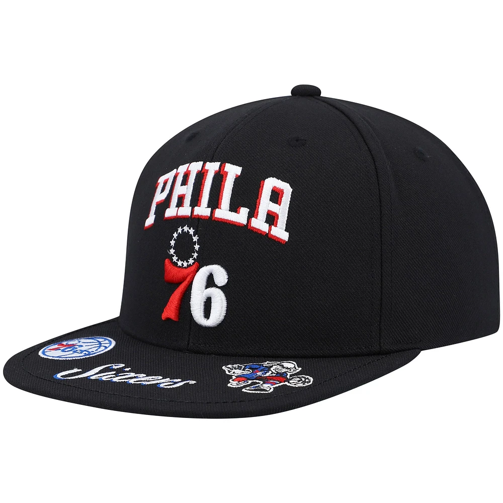 Men's Mitchell & Ness Black Philadelphia 76ers Front Loaded Snapback Hat