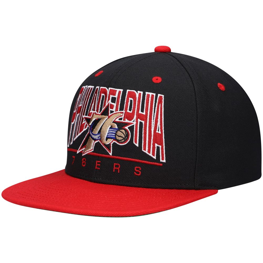 Men's Mitchell & Ness Black Philadelphia 76ers Hardwood Classics City Arch Snapback Hat