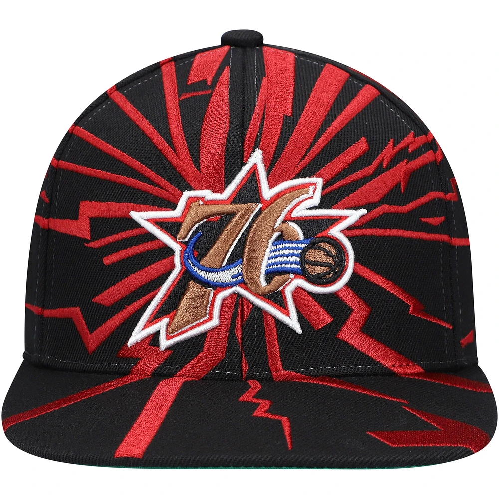 Men's Mitchell & Ness Black Philadelphia 76ers Hardwood Classics Earthquake Snapback Hat