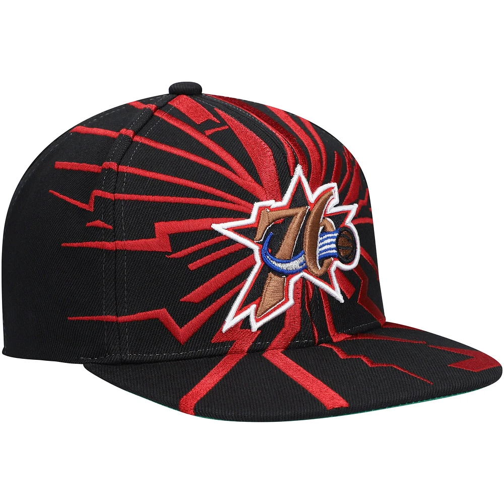 Men's Mitchell & Ness Black Philadelphia 76ers Hardwood Classics Earthquake Snapback Hat