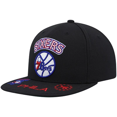 Men's Mitchell & Ness Black Philadelphia 76ers Hardwood Classics Front Loaded Snapback Hat