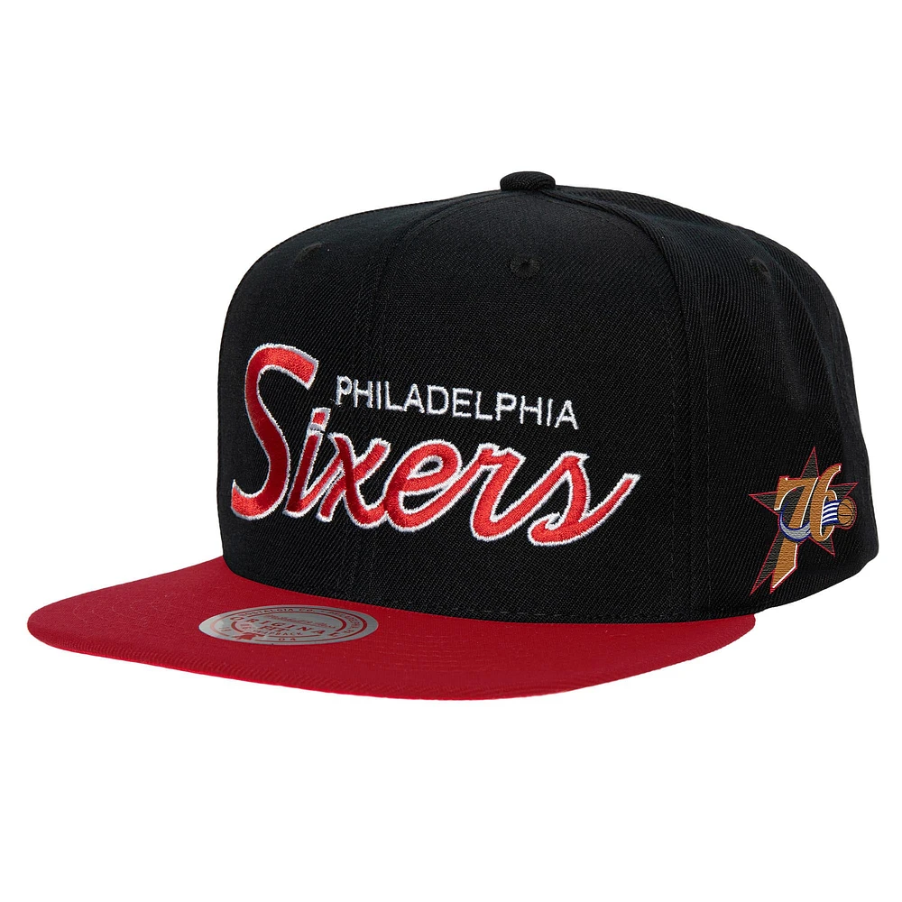 Casquette pour homme Mitchell & Ness Philadelphia 76ers Hardwood Classics MVP Team Script 2.0 Snapback noire