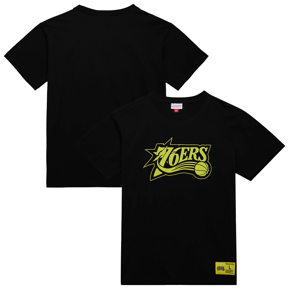 Men's Mitchell & Ness Black Philadelphia 76ers Hardwood Classics Neon Nights Premium T-Shirt