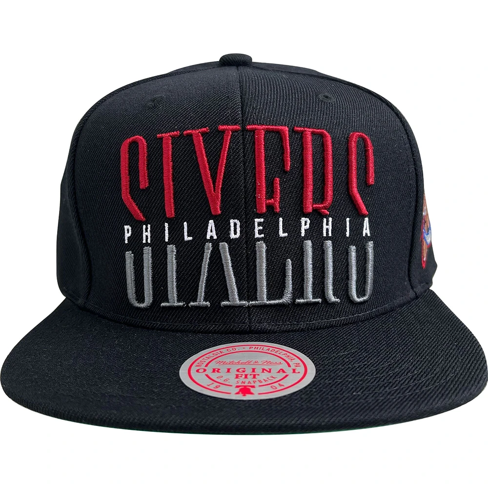Men's Mitchell & Ness Black Philadelphia 76ers Hardwood Classics Wordstack - Snapback Hat