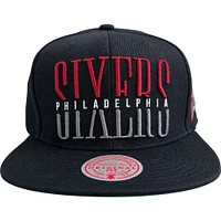 Men's Mitchell & Ness Black Philadelphia 76ers Hardwood Classics Wordstack - Snapback Hat