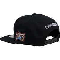Men's Mitchell & Ness Black Philadelphia 76ers Hardwood Classics Wordstack - Snapback Hat