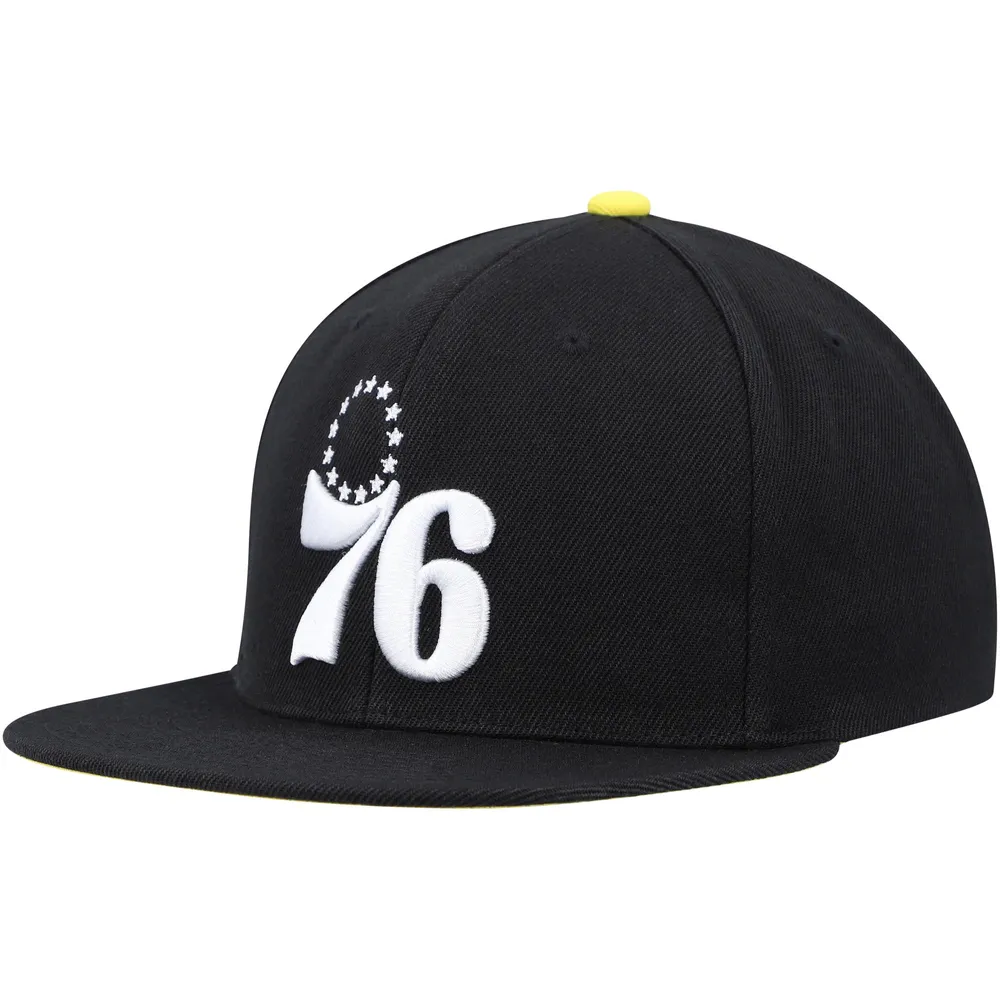 Men's Mitchell & Ness Black Philadelphia 76ers Hardwood Classics Timeline Fitted Hat